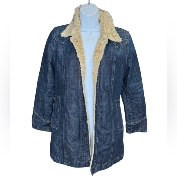 GAP Jackets & Blazers - Gap women’s vintage faux fur long denim blue jean chore coat barn coat small